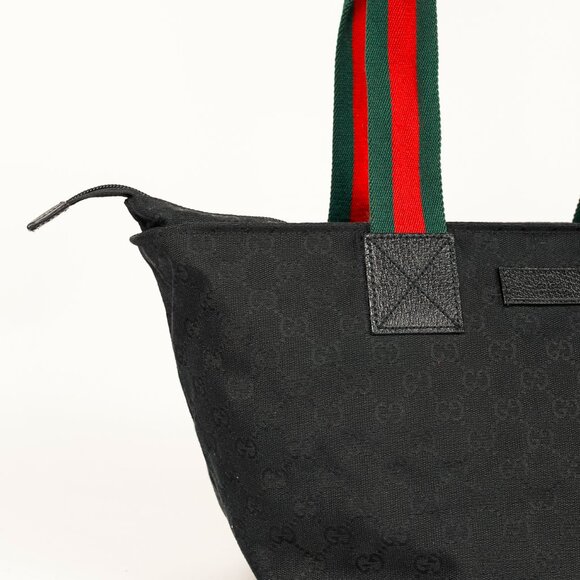 Gucci Black GG Canvas Web-Strap Small Tote - Picture 8 of 13